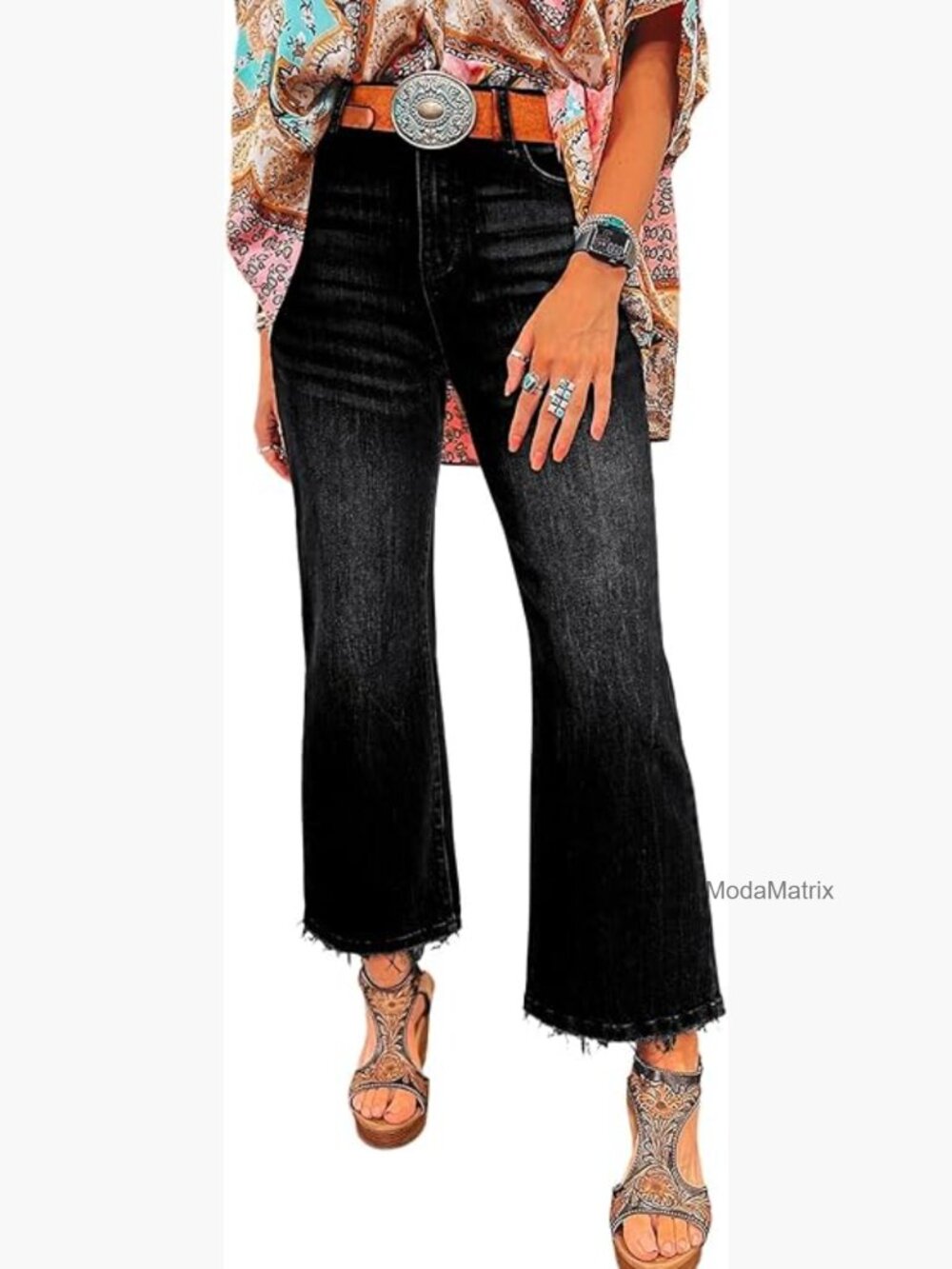 High Waisted Flared Jeans Stretchy Raw Hem Denim Pants